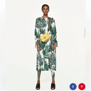Zara Palm Leaf Midi Dress. Size Medium